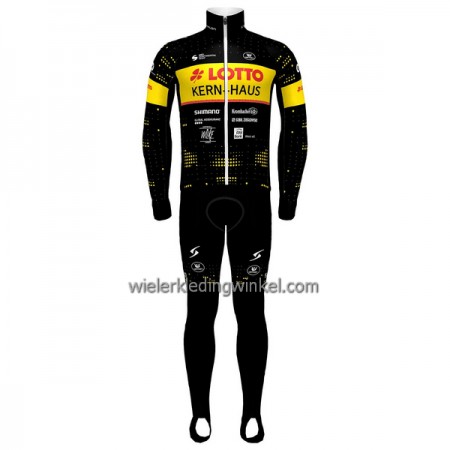 Set Fietsshirt Lange Mouw + Lange Koersbroek 2023 Lotto-Kern Haus Geel Zwart
